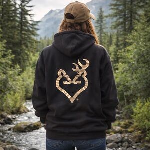 Browning Women's Buckmark Hoodie Black Rose Gold Hooded Sweatshirt size Large